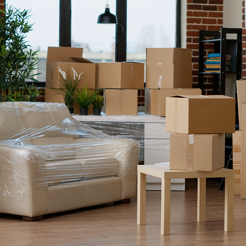 Ältere Frau packt Umzugskisten